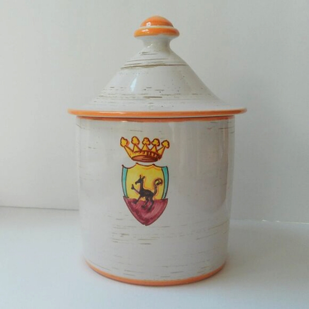 ITALIAN Biscotti Cookie Ceramic Storage Container Limited Edition Crest Detail